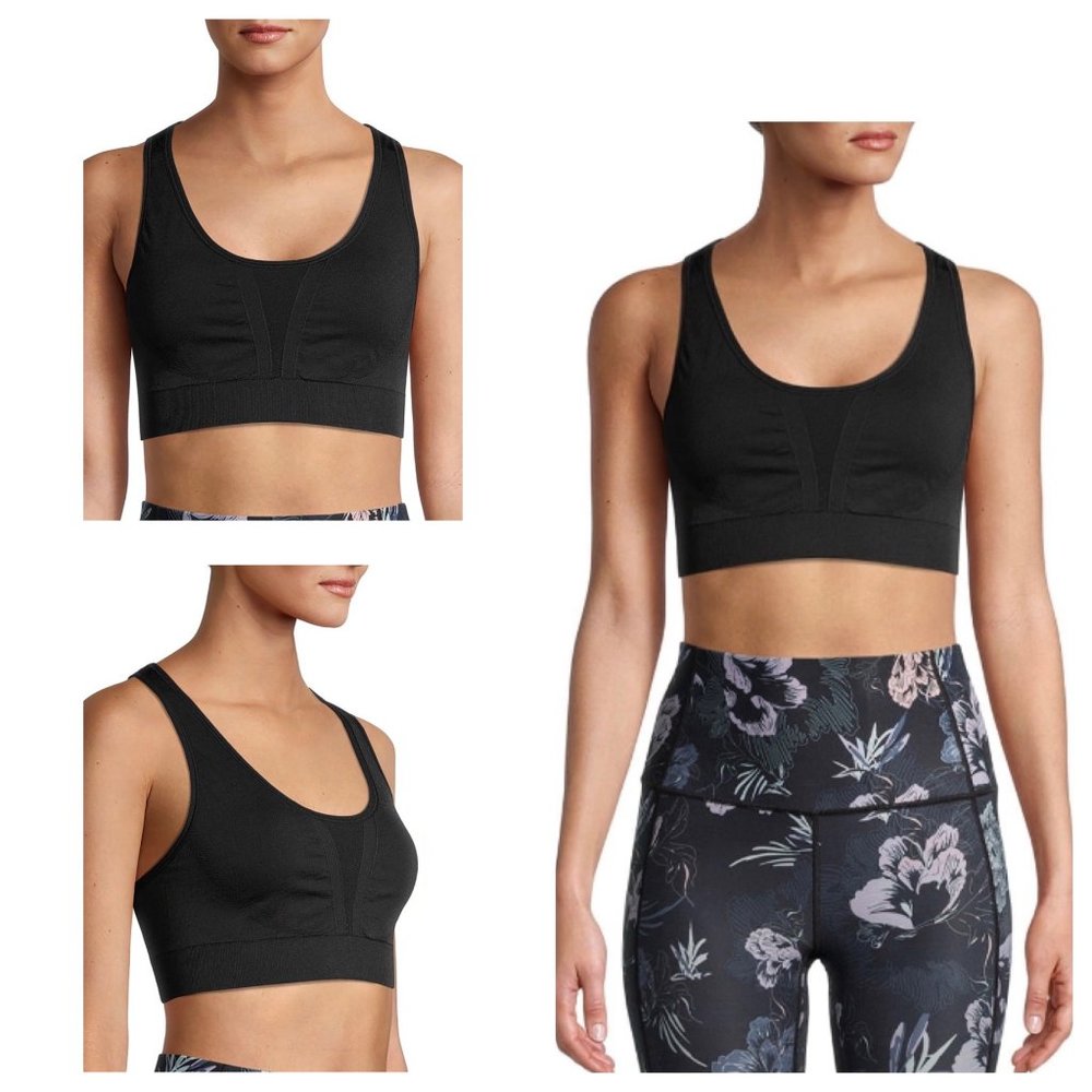 NWT Avia Women Active Wear Racerback Fashion Black Stretchy Sports Bra SZ Medium